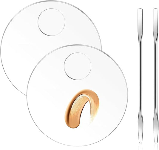 2 Pcs Makeup Palette Tray Clear Makeup Mixing Tray Cosmetic Palette Acrylic with 2 Pcs Spatula Tool Foundation Mixing Palette Cosmetic Palette for Mixing for Nail Art Foundation Shadow