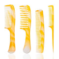 Yellow Hair Styling Combs Set - Wide-Tooth, Fine-Tooth, Rat Tail, and Dual Comb for Men and Women