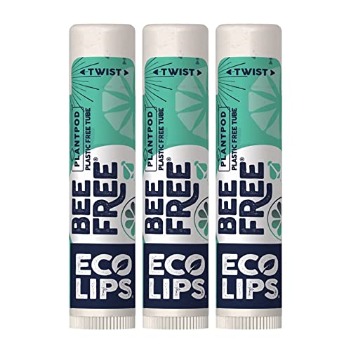 Vegan Lip Balm Sweet Mint by Eco Lips flavor 3 Pack Natural Bee Free with Candelilla Wax, Organic Cocoa Butter, & Coconut Oil Lip Care. 100% Plastic-Free Plant Pod Packaging - Made in USA