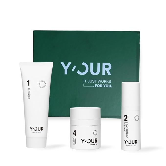 Y'OUR Non-Toxic, Pregnancy-Safe Skincare Set – 3-Step System with Cleanser, Day Cream & Night Cream – Soothing & Rejuvenating – Gentle and Non-Comedogenic Formula.