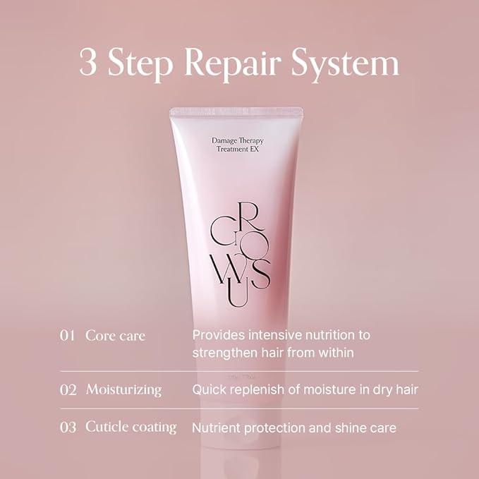 GROWUS Damage Therapy Protein Hair Treatment 7.43 fl oz | Repair & Hydrate for Dry, Brittle Hair | Creamy Deep Conditioner with Bulgarian Rose Musk Scent | Paraben & Sulfate Free | K-Beauty