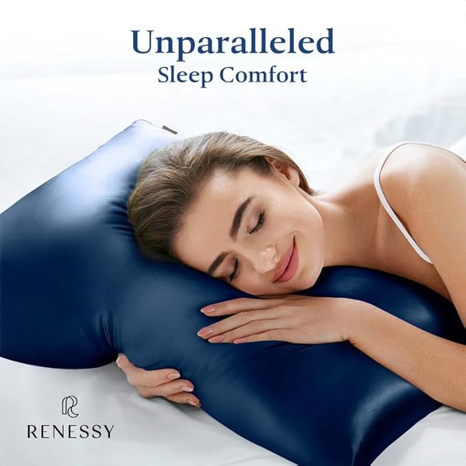 Premium Silk Pillowcase 100% Organic Mulberry Silk, 22 Momme, Grade 6A - Oeko-Tex Certified in Germany - Luxury for Hair & Skin, 1 Piece (Standard Size 20x26 Inches, Navy Blue)