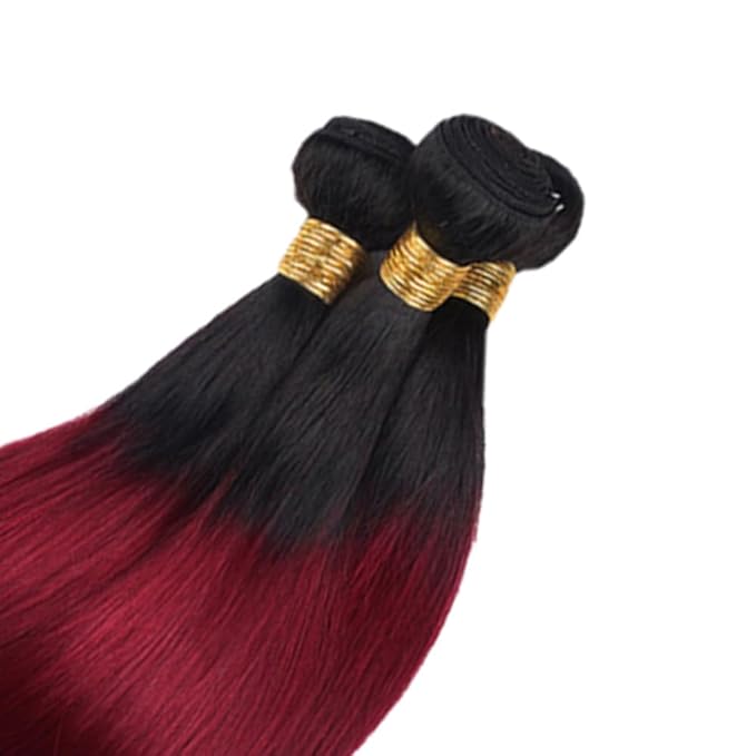 Burgundy Human Hair Bundles Ombre Straight Bundles 20 22 24 Inch Niegmeag Virgin Remy Hair Extensions 2 Tone Black and Red Straight Bundle 1B99J Color 150g