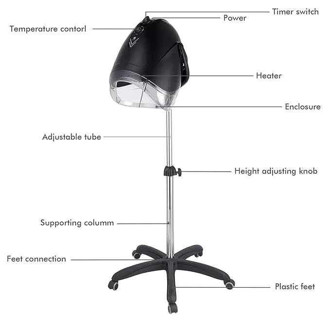 Red,A,Wall Mounted Hair Dryer,Fast Hair Drying Low Noise,Timer 0-60 Min,Steamer Hat Deep Conditioning Heat Steaming Salon Equipment Hooded Machine Used in Hair Processor