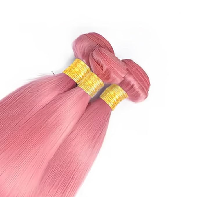 28 30 32 Inch Pink Human Hair Bundles Light Pink Straight Bundles Peruvian Unprocessed Virgin Remy Hair Extensions Niegmeag Hair Pure Pink Straight Bundle