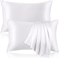2 Pack 100% Pure Silk Pillowcase for Hair and Skin, Both Sides Mulberry Silk Pillowcases with Hidden Zipper, Cooling Pillowcase 19 Momme, 600 Thread Silk Pillow Cases Queen Size, White