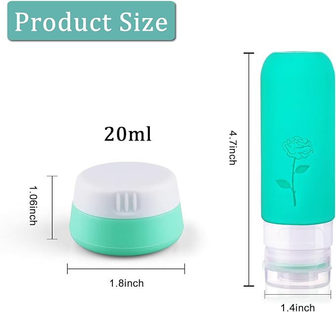 Small Travel Size Container for Cream 3pcs Mini Silicone Makeup Jar and 1pcs Tiny Squeeze Bottle, TSA Approved Leak-proof Lotion Pots and Toiletries Bottles With Storage Bag