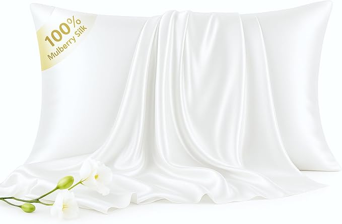 Luxury 6A Mulberry Silk Pillowcase & Silk Pillow Case for Hair & Skin – Anti-Wrinkle, Hidden Zipper – Best Beauty Sleep Solution for Women (White, Standard)