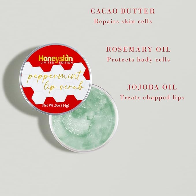 Lip Exfoliator Scrub and Lip Treatment - Gentle Lip Repair for Dry Cracked Lips and Lip Scrubs Exfoliator and Moisturizer - All Naturals Lip Brightening for Dark Lips (Peppermint)