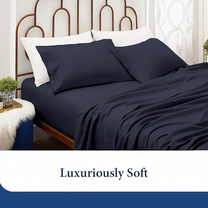 SKY BEDDINGS Queen Pillowcase Set of 2 - Soft Brushed Microfiber Pillow Cases with Envelope Clouser - Wrinkle-Free, Fade-Resistant Pillow Covers - 20 x 30 Inches, Navy Blue