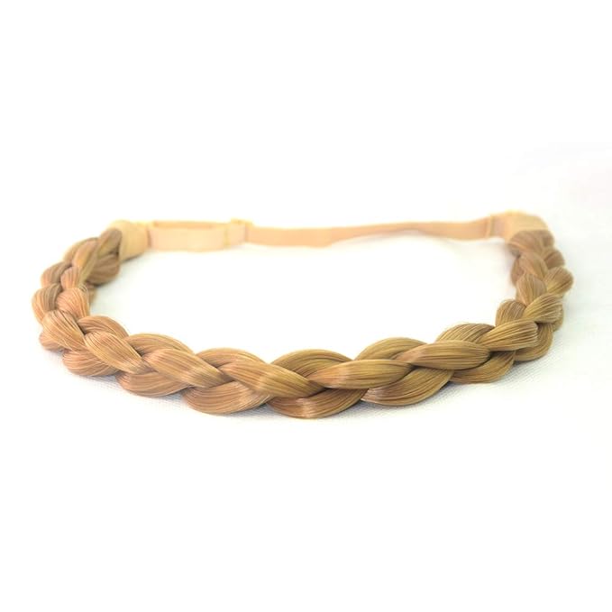 DIGUAN Chubby Narrow Synthetic Hair Braided Headband Classic Chunky Plaited Braids Elastic Stretch Hairpiece Women Girl Beauty accessory, 58g (Golden Blonde)