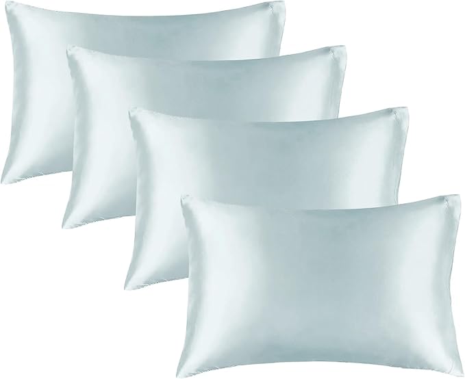 BEDELITE Satin Pillowcase for Hair and Skin, Super Soft Similar to Silk Pillow Cases 4 Pack with Envelope Closure, Cooling Pillowcases for Women Men (20"x26" Standard Size, Stone Blue)