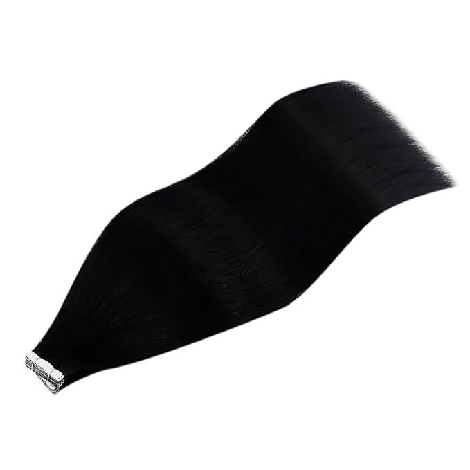 YoungSee 28 Inch Tape in Hair Extensions Human Hair Black Tape in Extensions Real Human Hair Tape-in Hair Extension Black Girl Glue in Hair Extension for Long Hair 50g 20pcs