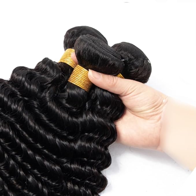 Bundles Human Hair Color 1B Water Wave Bundle Niegmeag Brazilian Virgin Soft and Silky Remy Hair Mixed Length 3 Bundles 20 22 24 Inch Natural Black Color
