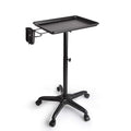 Aluminium Salon Instrument Tray, Height Adjustable Trolley Cart Tray Station on Wheels for Salon Tattoo Spa Beauty Service Holder Tool Storage (Black, With Accessory Caddy)