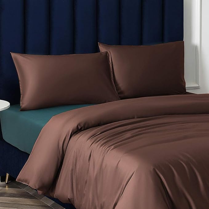 NTBAY Zippered Satin Pillow Cases for Hair and Skin, Luxury King Hidden Zipper Pillowcases Set of 2, 20x36 Inches, Dark Brown