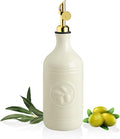 Sweejar 16 Oz Ceramic Olive Oil Dispenser Bottle, Oil Dispenser for Kitchen with Gravity Spout, Relief Opaque Oil Container for Evoo, Avocado Oil, Vinegar, Soy Sauce, 1 Pack(Beige, Gold Spout)