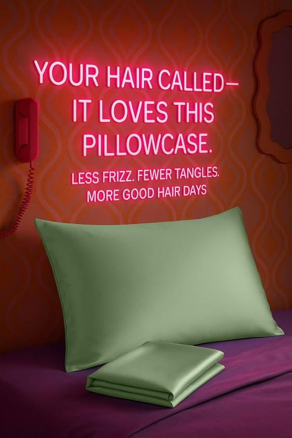 BLISSFORD Satin Pillowcase with Zipper, for Hair and Skin Care, Feels Soft and Cool Like a Silk Pillowcase, Satin Pillow Cases 2 Pack, Slik Pillow Cover, Sage Green - Standard Size - Set of 2