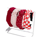 4Pack Knotted Headband for Women Checkered Flower Printed Headbands Top Knot Non Slip Beaded Headband Set Solid Color Wide Knotted Head Bands for Women's Hair (Red)