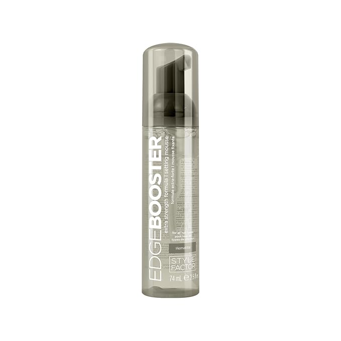Style Factor EDGE BOOSTER Extra Strength Setting Mousse Travel Size – Frizz Control, Extra Volume, and Conditioning – 2.5oz Hematite Mousse for Curly Hair