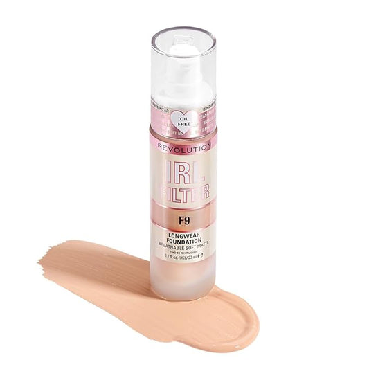 Revolution Beauty, IRL Filter Longwear Foundation, Soft & Breathable Formula, Medium to Full Coverage, Matte Finish, F9, 0.7 Fl. Oz