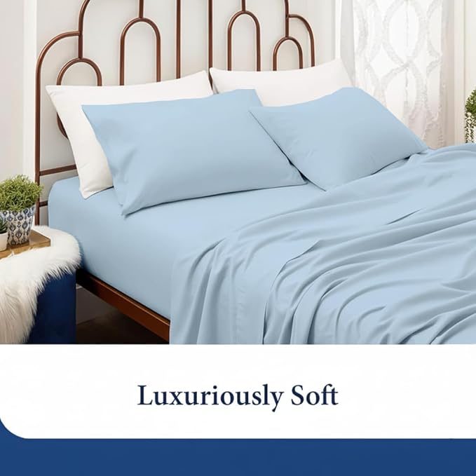SKY BEDDINGS King Pillowcase Set of 2 - Soft Brushed Microfiber Pillow Cases with Envelope Clouser - Wrinkle-Free, Fade-Resistant Pillow Covers - 20 x 40 Inches, Light Blue