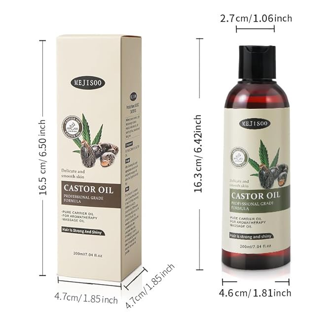Organic Castor Oil for Hair Growth, 100% Pure Natural Premium Grade Castor Oil Cold Pressed, Hexane-Free, Eyelash & Eyebrow Enhancement, Skin Moisturizing, 7.04 Fl Oz for Lashes Hair Face Body