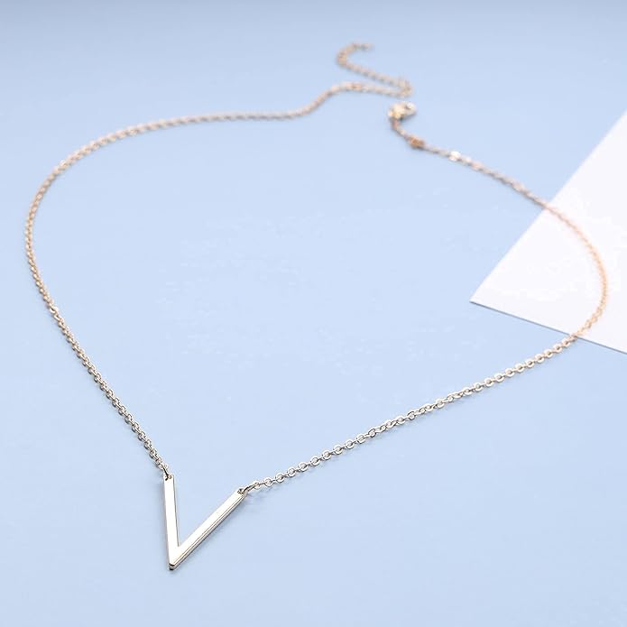 Letter V Pendant Necklace Monogram Necklace Choker Minimalist Initial V Necklace Simple Everyday Necklace Chain Jewelry for Women