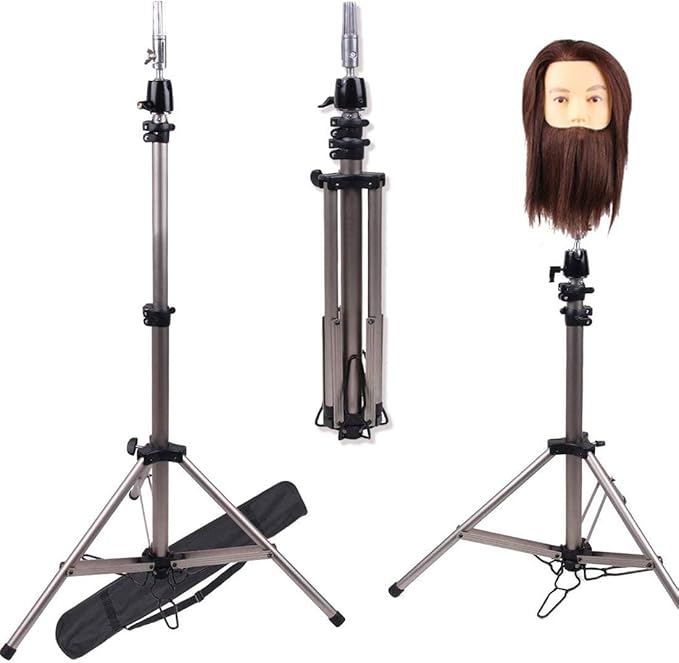 68 Inch Adjustable Mannequin Head Stand Aluminum of Tripod Silver Manikin Head Stand with Travel Bag for Cosmetologist, Hairstylist, Barber