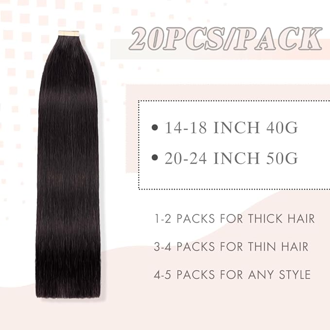 Tape in Hair Extensions Real Human Hair 24 Inch Natural Black Double Sided Tape for Skin Weft Hair Extension Invisible Tape in Hair Extensions Straight Remy Human Hair for Women 20pcs(1B#,24 Inch)