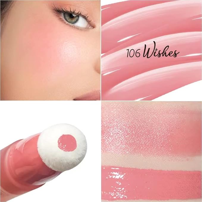 Blush Beauty Wand, Liquid Blush Contour Wand with Cushion Applicator, Smooth Cream Blush Wand Natural Matte Finish, Lightweight Blendable Blush Stick Makeup for Cheek,106 Peach Pink