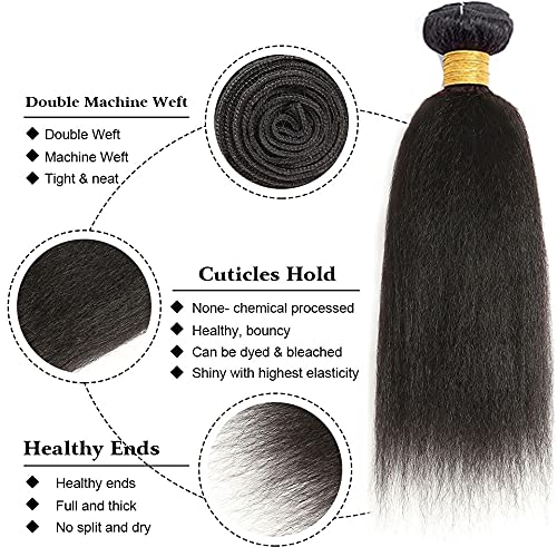 28 28 28 Inch Yaki Straight Bundles Color 1B Kinky Straight Human Hair Bundle Brazilian Virgin Remy Hair Extensions Niegmeag Double Weft Soft and Silky Natural Black Yaki Bundle 300g