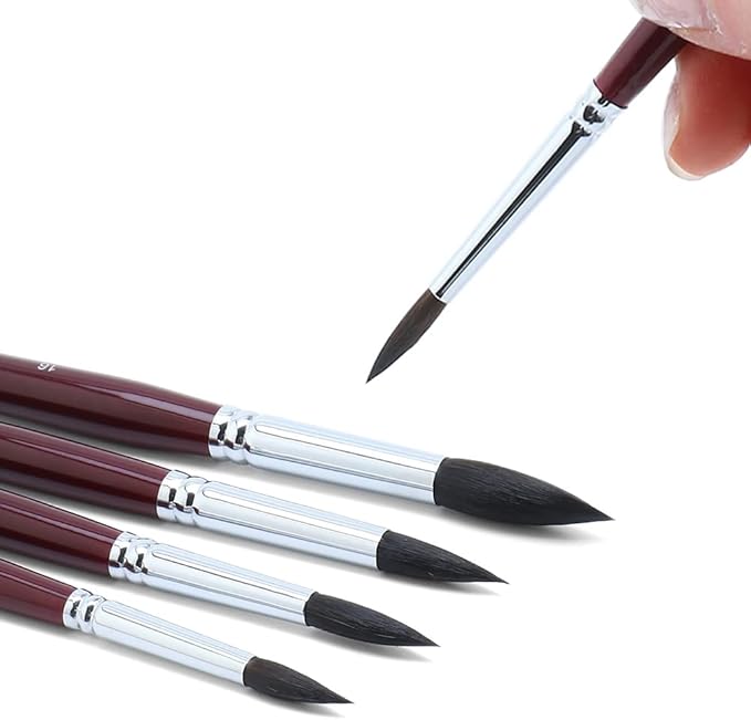 Transon Squirrel Hair Round Paint Brush Set for Watercolor Gouache Ink Acrylic Art Painting Short-Handle
