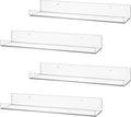 4 Pack Clear Acrylic Floating Shelves for Wall, 15'' Plastic Wall Mounted Display Shelf Kids Bookshelf and Spice Organizer for Bedroom, Living Room, Kitchen, Bathroom, Office
