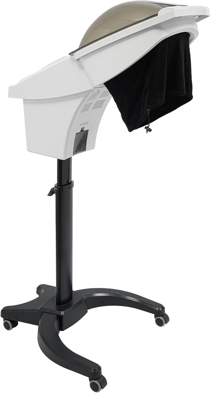 Standing Hair Steamer, 7 Color Hooded Micro Ozone Hair Care Machine Adjustable Height & Wheels with Intelligent Operation Panel for Oiling/Coloring/Conditioning/Perming (White)