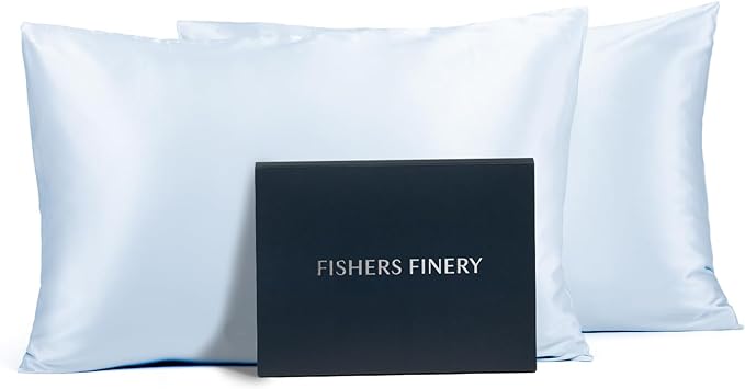 Fishers Finery 25mm 100% Pure Mulberry Silk Pillowcase (Blue Queen 2 Pack)