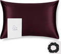Standard Silk Pillowcase and Random Color Scrunchie Gift Set ALASKA BEAR Pillow Cases for Acne, Eyelashes & Extensions (1 Pack, Red Burgundy), Standard 20"x26"