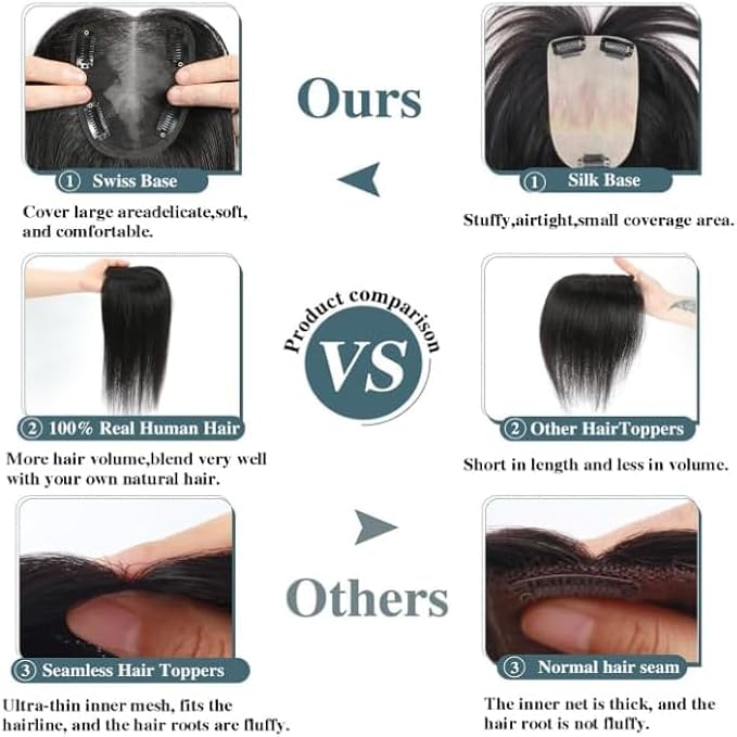 Human Hair Toppers for Women Real HairTopper with Thinning Hair 120% Density Round Shaped Swiss Base Hair Pieces 40g-Medium Brown Mix Blonde with Dark Brown Root（4P27）