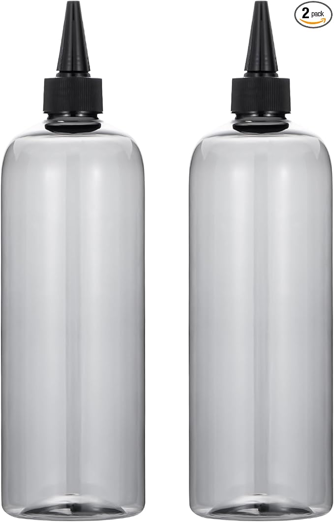 driew Applicator Bottles for Hair, 16.9oz Hair Squeeze Bottle for liquids Twist-On Top Tip Cap with Ratio Graduated Scale Color Applicator Bottle Dye Pack of 2 (16.9oz Clear Black)