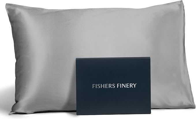 Fishers Finery 19mm 100% Pure Mulberry Silk Pillowcase, Quality Tested (Silver, K)