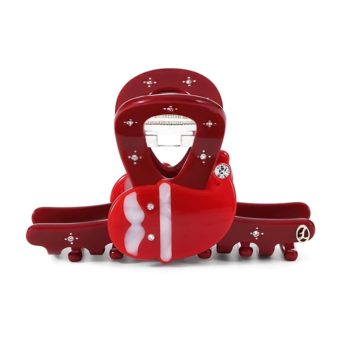 Premium Christmas Red Hair Clips for Women, Christmas Hair Claw Clips for Girls, Original Italian Designed Strong Hold No Slip Claw Clip with Gift Box SANTA SMILES-L
