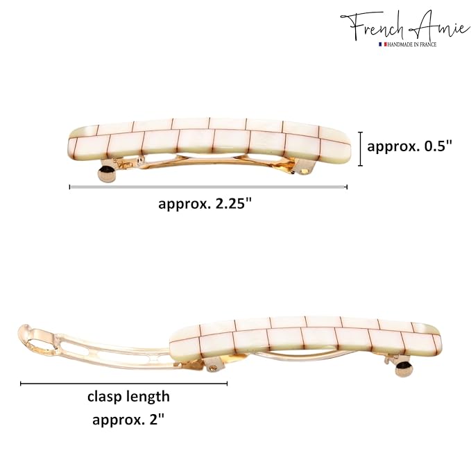 French Amie Small 2 1/4 inch Celluloid Handmade Hair Barrette No Slip Grip Durable Styling Women Hair Accessories Hair Clip for Girls, Made in France(Ivory Brick)