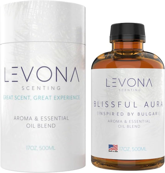 Levona Scent Essential Oil - Fresh Aroma for Home, Office, Hotel & Spa, Perfect in Humidifiers and Diffusers, Luxury Fragrance, With Roses, Geranium, Zesty Lemon Notes - 500ml/ 17 fl oz, Blissful Aura