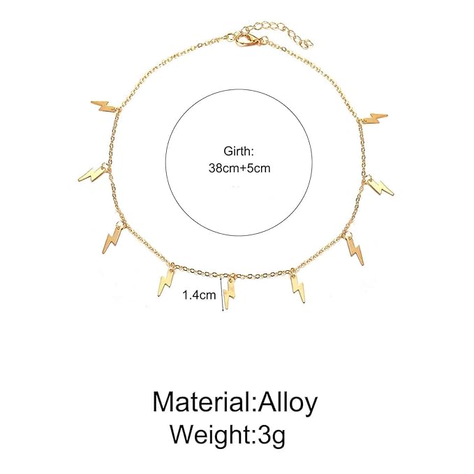 Boho Lighting Bolt Choker Necklace Gold Dangle Thunder Necklace Minimalist Collar Chain Necklace Weather Necklace Jewelry for Women and Girls