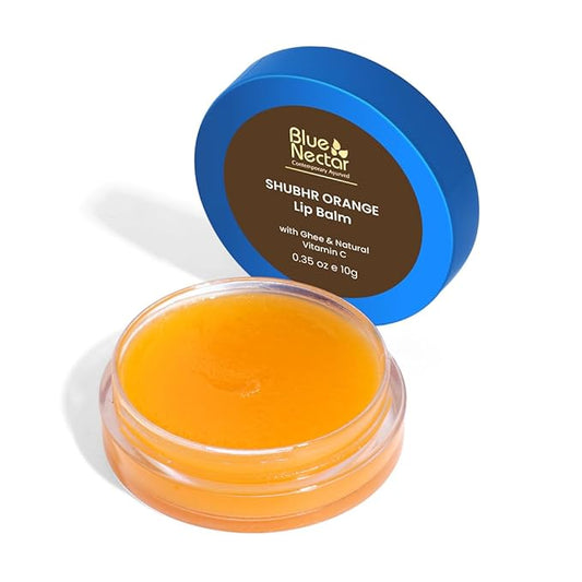 Blue Nectar Ayurvedic Orange Lip Balm with Organic Ghee & Natural Vitamin C for Dry Lips | Moisturizing Lip Gloss with Clean Ingredients (0.35 oz, 10 Herbs)