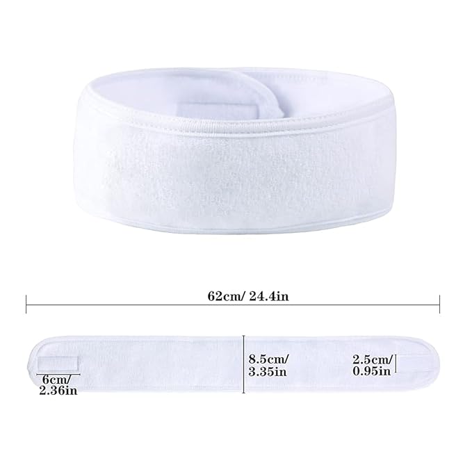 Facial Spa Headbands 4 PCS, Makeup Shower Bath Wrap Sport Headband Terry Cloth Stretch Towel with Magic Tape (White)