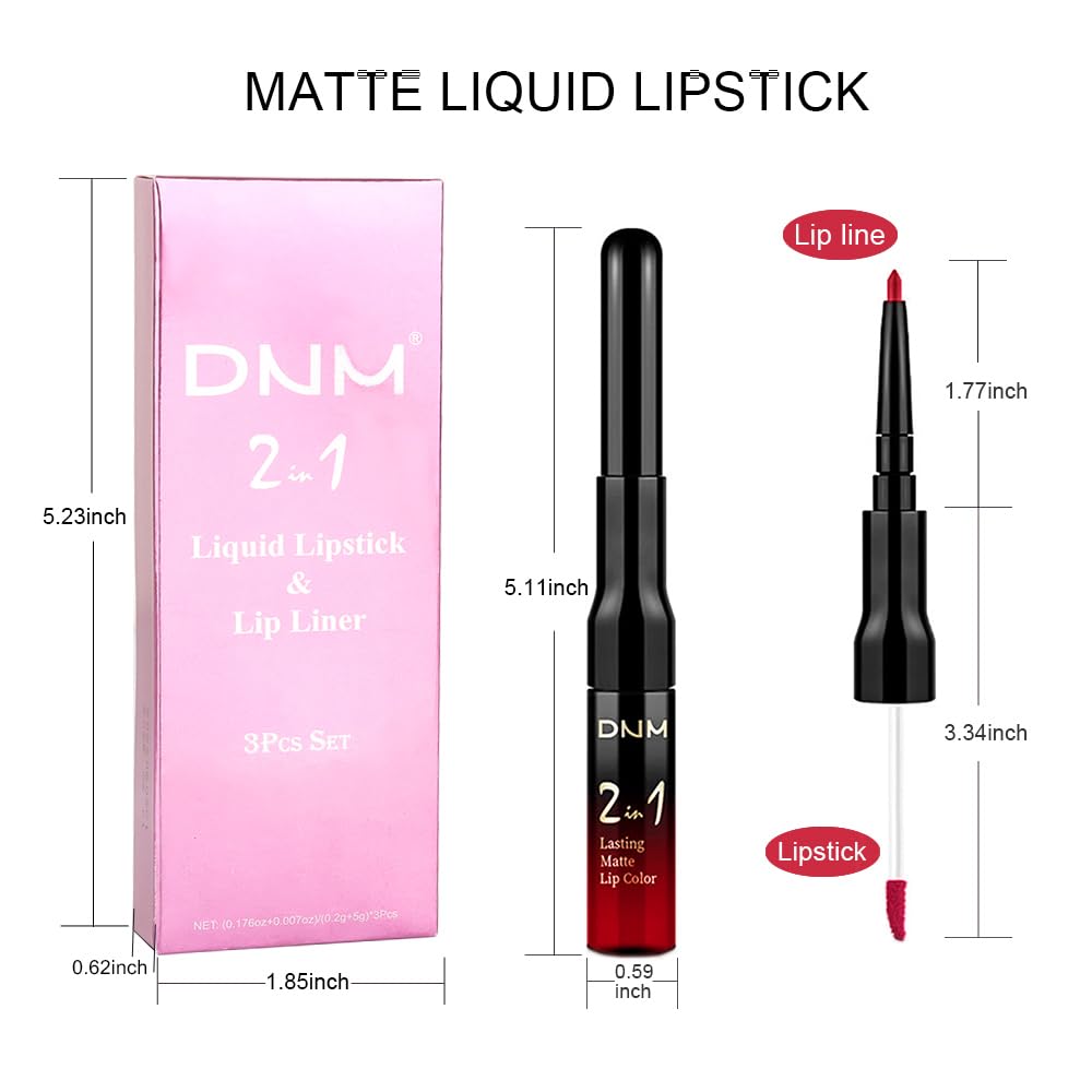 evpct 3Pcs Dark Ruby Brown Rose red Lip Stain Paint Matte Lip Liner and Lipstick Set Long Lasting labiales matte mate larga duracion listip 24 hours a prueba de agua mate 24 horas originales