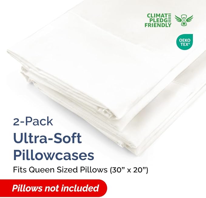 Queen Pillow Cases - 2 Pack - Super Soft Pillowcase Covers - Envelope Enclosure - Hotel Quality Pillow Protectors - Wrinkle Free, Fade & Stain Resistant - Machine Washable - 20" x 30" (Antique White)