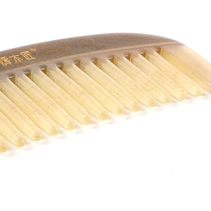 TAN MUJIANG Wooden Sheep or Cow Horn Comb Smooth Luxury Set, Anti-Static YTB 5-11 with Case