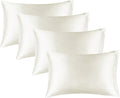 BEDELITE Satin Pillowcase for Hair and Skin, Super Soft Similar to Silk Pillow Cases 4 Pack with Envelope Closure, Cooling Pillowcases for Women Men (20"x26" Standard Size, Ivory)